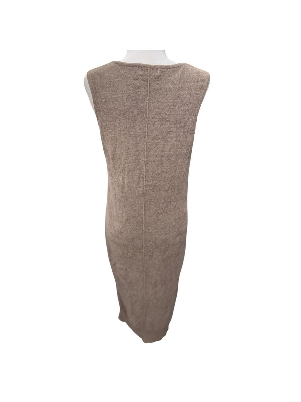 Barefoot Dreams CozyChic Ultra Lite Tank Midi Dress Taupe Side Slit L - Picture 3 of 6